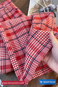 High Waist Retro Red Plaid Elegant Pants
