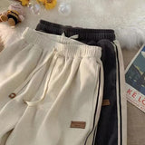 High Waist Side Striped Corduroy Sweatpants