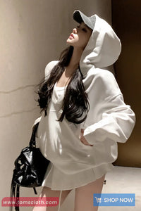 Loose V-Neck Casual Hooded Sweater