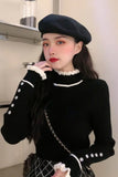 Long Sleeve Mock Neck Slim Design Ruffles Sweater