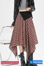 High Waist Loose A-Line Irregular Style Plaid Skirts
