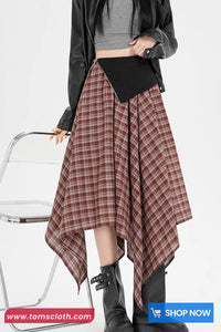 High Waist Loose A-Line Irregular Style Plaid Skirts