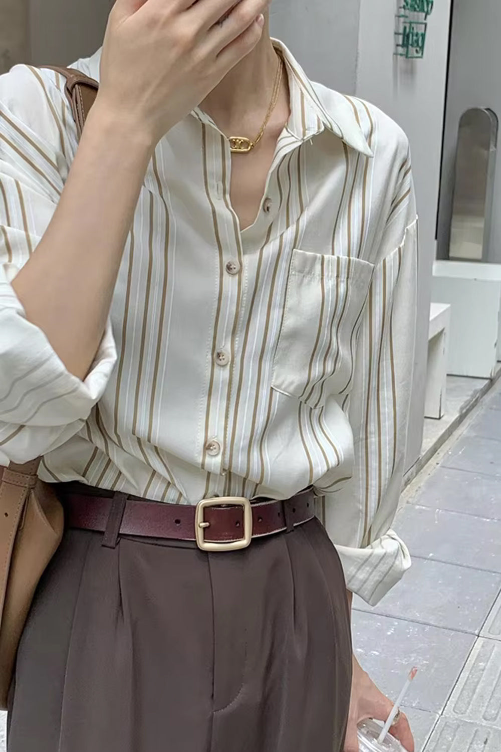 Long Sleeve Elegant Striped Blouse Shirt