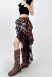 Retro A-Line Plaid Asymmetrical Mini Skirt