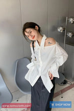 Long Sleeve Off Shoulder Turn Down Collar Blouse Shirt