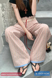 Casual Striped Pattern With Lace Patchwork Pants