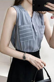 V-Neck Sleeveless Striped Office Shirt