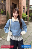 Long Sleeve Turn Down Collar Knitted Stripe Sweater
