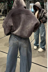 High Waist Letter Back Embroidered Jeans Pants