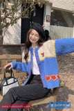 Long Sleeve Retro Heart Pattern Knitted Cardigan Sweater