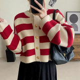 Long Sleeve Striped Knitted Cardigan Sweater