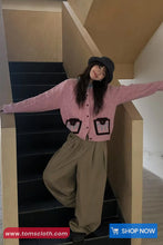 Long Sleeve Bow Pattern Knitted Cropped Cardigan Sweater
