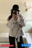 Loose Belted Woolen Blend Coat Jacket