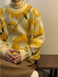 Loose O-Neck Sunflower Pattern Warm Sweater