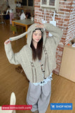 Long Sleeve Cute Rabbit Ears Hooded Knitted Cardigan Sweater