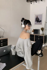Long Sleeve Sexy Off Shoulder Halter Neck Sweatshirt