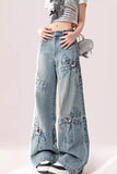High Waist Cute Bow Pattern Loose Jeans Pants