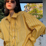 Long Sleeve Yellow Retro Striped Blouse Shirt