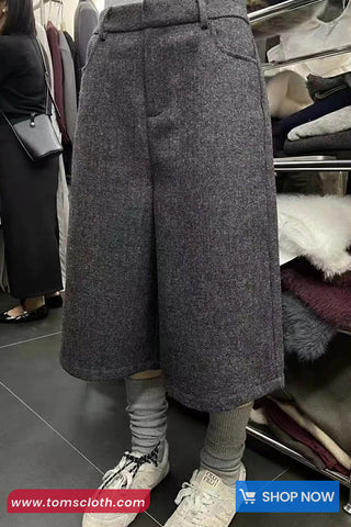 High Waist Knee Length Faux Fur Loose Pants