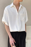 Half Sleeve Solid Colors Men Blouse Shirt