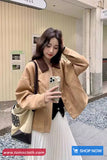 Long Sleeve Turn Down Collar Faux Suede Winter Jacket