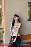 One Shoulder Retro Plaid Casual Shirt