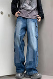 Vintage Plaid Patchwork Men Cargo Jeans Pants
