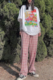 Casual Heart Embroidered Long Plaid Pants