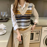 V-Neck Classic Pattern Sleeveless Vest Sweater