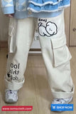 Cute Puppy Embroidered Cargo Pockets Corduroy Pants