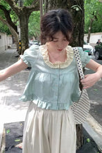 Puff Sleeve Sweet Ruffles Cropped Shirts
