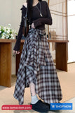 Vintage Woolen Plaid Asymmetrical Midi Skirts