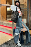 asymmetrical denim skirt, slit denim skirt women, sexy denim skirt, y2k denim skirt outfit, streetwear denim skirt, trendy jean skirt women, aesthetic outfit skirt, fashion denim skirt women