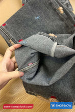 High Waist Lace Patchwork Cute Puppy Embroidered Jeans Pants