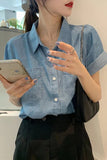 Short Sleeve Vintage Denim Blouse Shirts