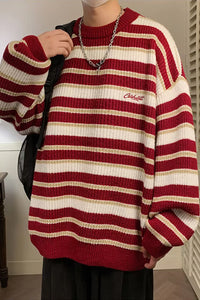 Long Sleeve Vintage Round Neck Striped Sweater