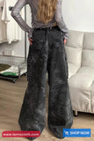 Loose Wide Leg Camouflage Dark Grey Cargo Pants