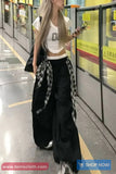 Loose Wide Leg Plaid Patchwork Cargo Pants