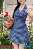 Vintage A-Line Sleeveless Plaid Mini Dress