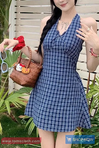 Vintage A-Line Sleeveless Plaid Mini Dress