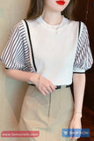 Short Sleeve Striped Contrast Color O-Neck Shirts