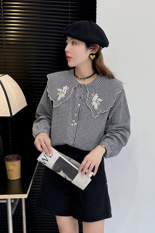 Long Sleeve Striped Vintage Doll Collar Blouse Shirt