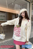 Long Sleeve Turn Down Collar Strawberry Pattern Sweater