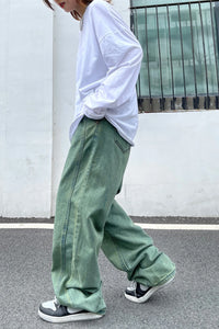 Loose Cute Light Green Jeans Pants