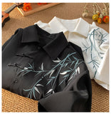 Turn Down Collar Leaves Embroidered Pattern Men Shirt