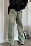 Loose Green Stars Embroidered Hip Hop Jeans Pants