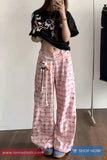 Loose Retro Plaid Stars Pattern Wide Leg Pants