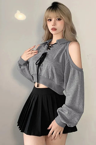 Long Sleeve Sexy Off Shoulder Cropped Sweatshirt