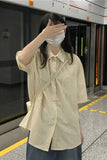 Short Sleeve Plaid Light Colors Blouse Shirt