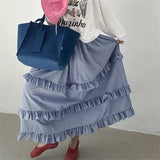 High Waist Vintage Ruffles Plaid Elegant Long Skirts